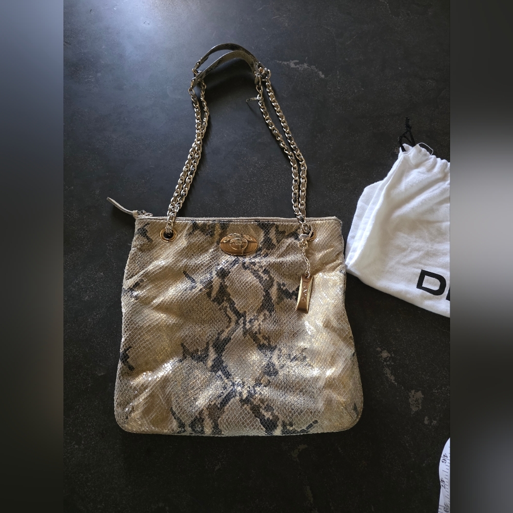 DKNY Shimmer Snake Print Luxurious Shoulder Bag with Chain Strap And Dust Bag